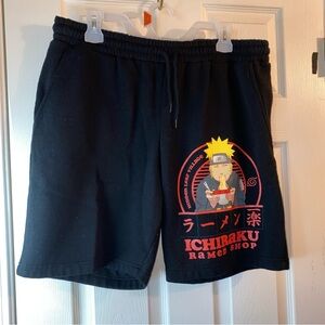 Naruto Mens L 36/38 Fleece Sweat Shorts Drawstring Elastic Waist Pockets Relax